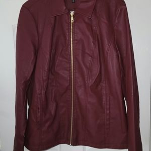 Baccini Burgandy Faux leather Jacket two Front slit pockets